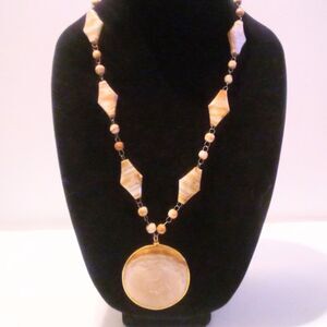 Vintage Mexican Agate Etched Pendant Necklace